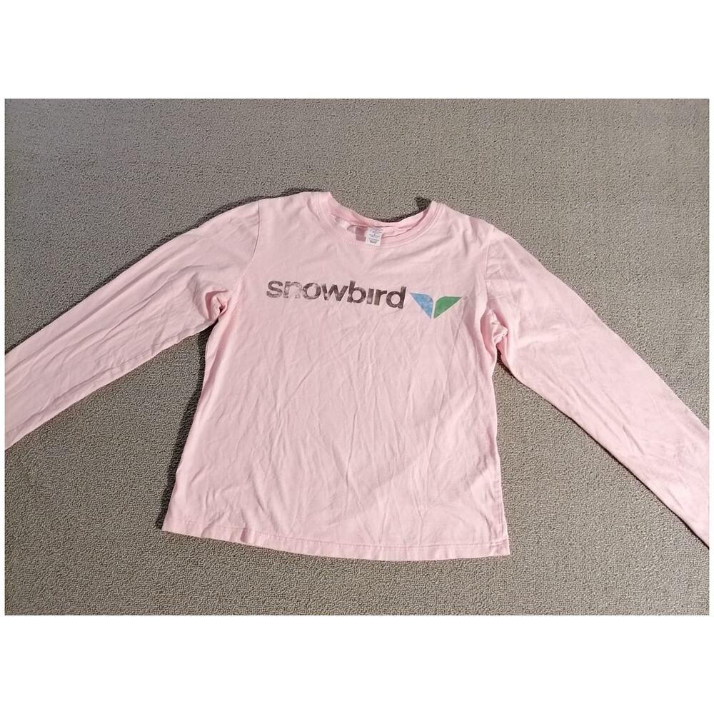 Bella Medium Kids Female Pink Snowbird Graphic Long Sleeve Soft Cotton Tee Top‎